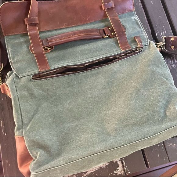 Leather & Canvas Rugged Briefcase - Picture 3 of 5